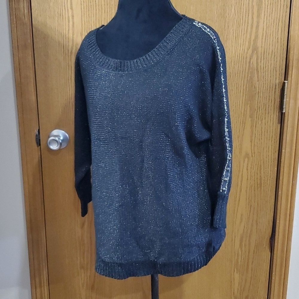 Miss me studded sleeve black silver metallic sweater
